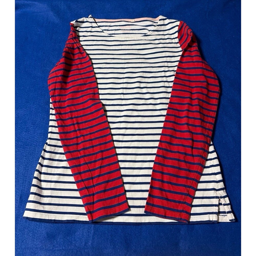 Boden Striped Long Sleeve Tee Red & Navy Cotton Size 8